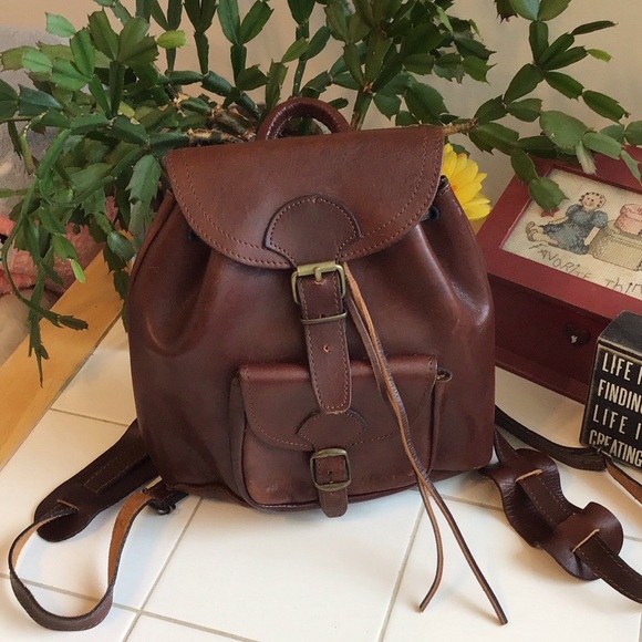 Handbags - Vintage Leather Drawstring Backpack/Purse (#7)